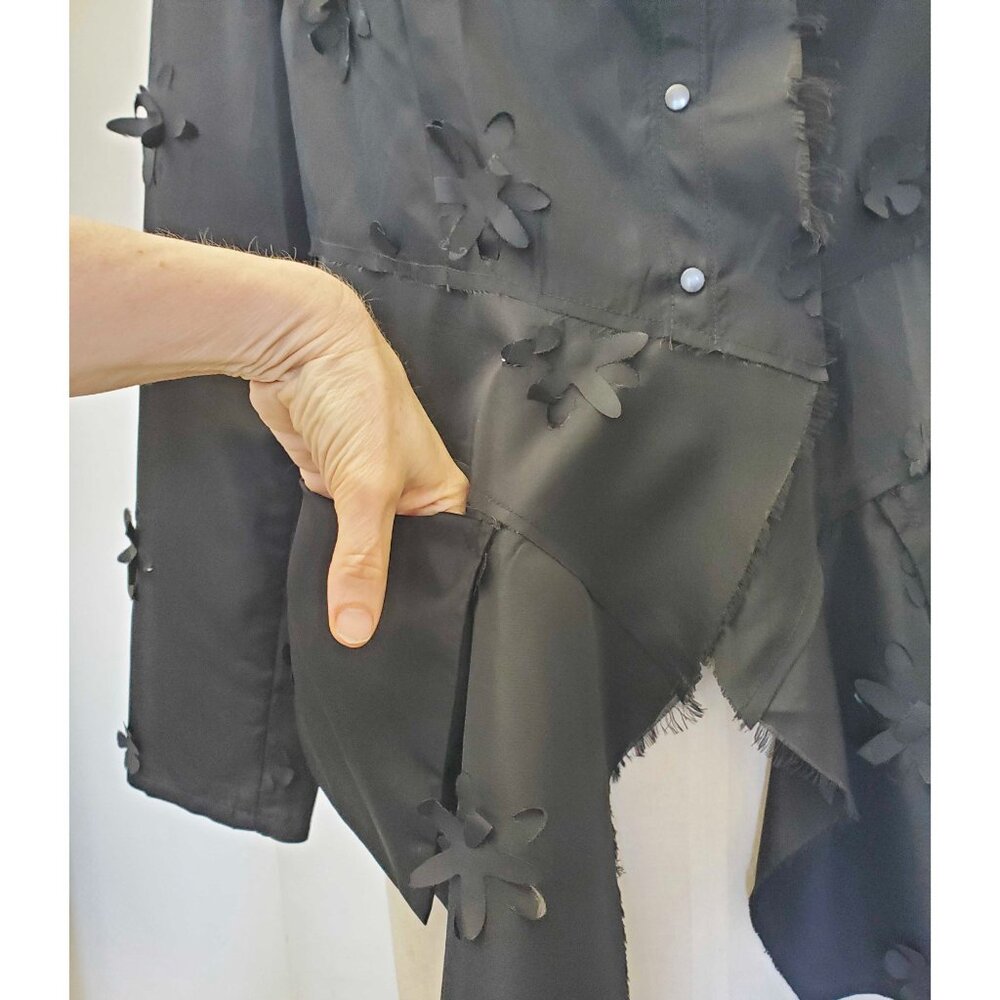 Babette SF Womens Floral Laser Cut Black Lagenlook Blazer Shirt Jacket - Picture 7 of 13
